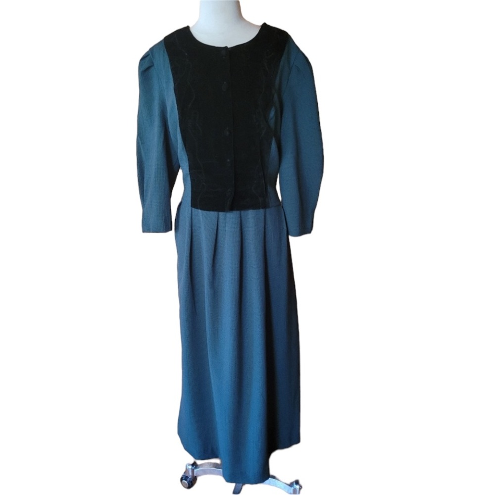 Vintage Green & Black Maxi‎ Career Dress